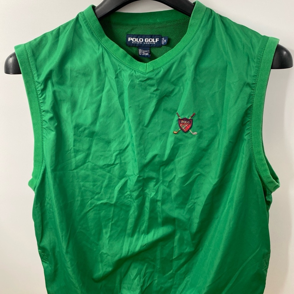 Polo Golf Ralph Lauren Mens Green Windbreaker Vest M. Crest Logo Pullover V-Neck